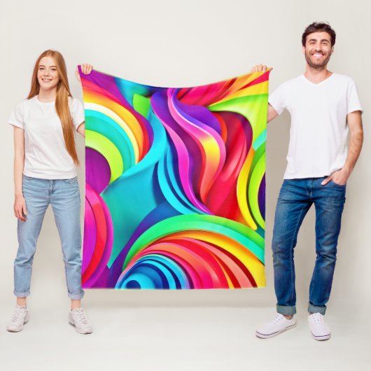 Levendige Abstracte golven in dynamische kleuren Fleece Deken (In situ)