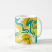 Levendige Abstracte golven in geel en turquoise Koffiemok (Voorkant rechts)