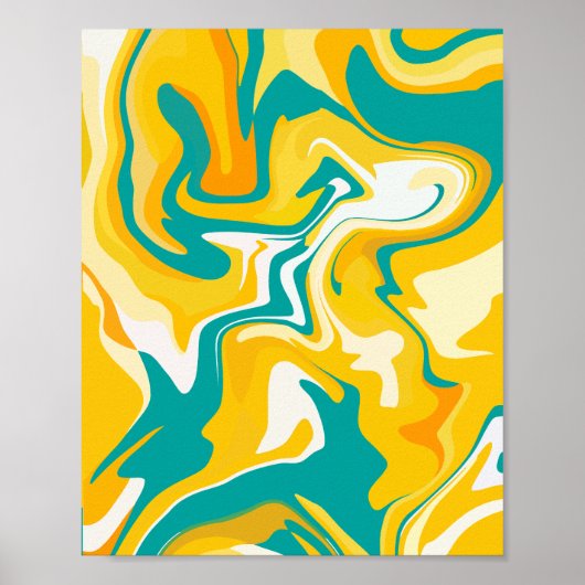 Levendige Abstracte golven in geel en turquoise Poster (Voorkant)