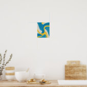 Levendige Abstracte golven van blauw en geel Poster (Keuken)
