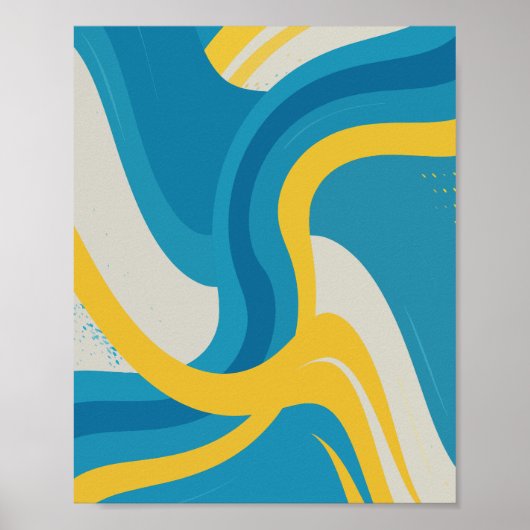 Levendige Abstracte golven van blauw en geel Poster (Voorkant)