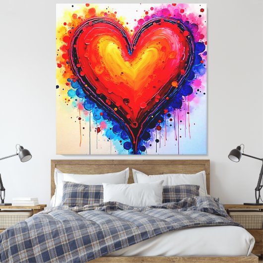 Levendige Abstracte Hart Spat Kunst Canvas Afdruk (Insitu (Slaapkamer))