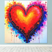 Levendige Abstracte Hart Spat Kunst Canvas Afdruk (Insitu (Houten vloer))