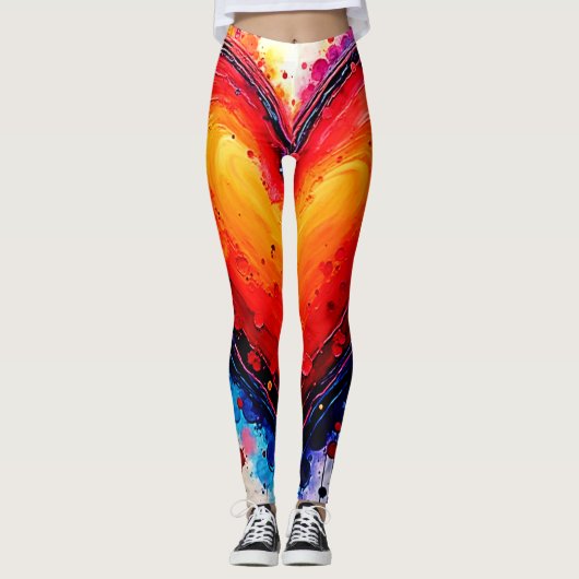 Levendige Abstracte Hart Spatart Leggings (Voorkant)
