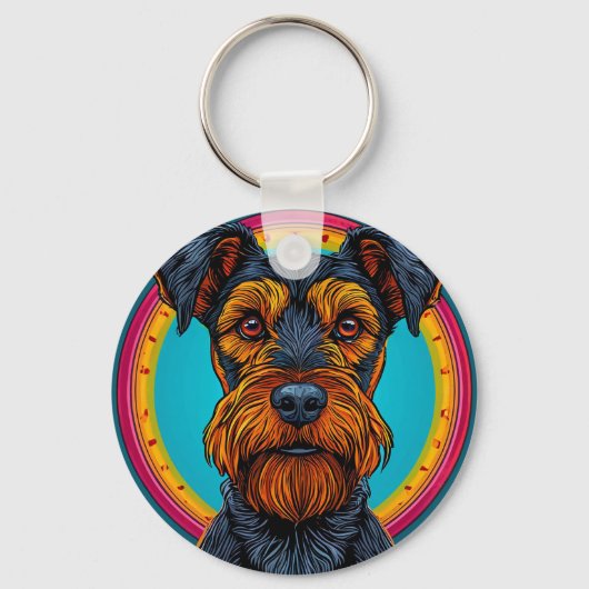 Levendige Abstracte Hond Kleurige Huisdier Liefheb Sleutelhanger (Voorkant)