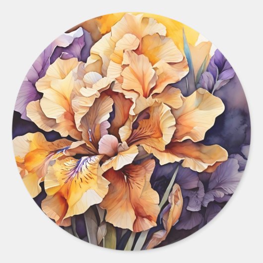 Levendige Abstracte Iris Floral Ronde Sticker (Voorkant)