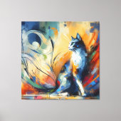 Levendige Abstracte Kat Canvas Kunst | Kleurrijk  (Voorkant)