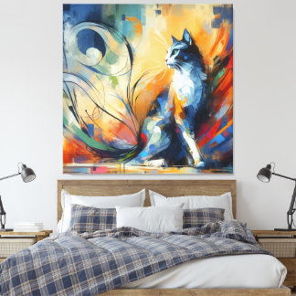 Levendige Abstracte Kat Canvas Kunst | Kleurrijk