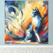 Levendige Abstracte Kat Canvas Kunst | Kleurrijk  (Insitu (Houten vloer))