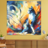 Levendige Abstracte Kat Canvas Kunst | Kleurrijk  (Insitu (Woonkamer))