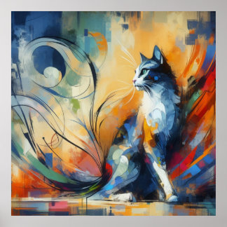 Levendige Abstracte Kat Muur Kunst Print