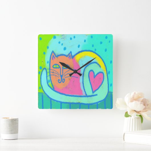 Levendige Abstracte kattekunst Vierkante Klok (Huis)