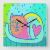Levendige Abstracte kattekunst Vierkante Klok (Voorkant)