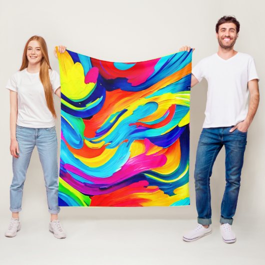 Levendige Abstracte Kleurstroom Fleece Deken (In situ)