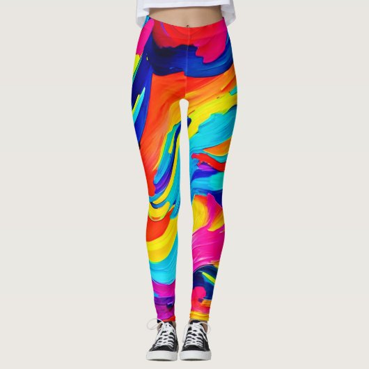Levendige Abstracte kleurstroom Leggings (Voorkant)