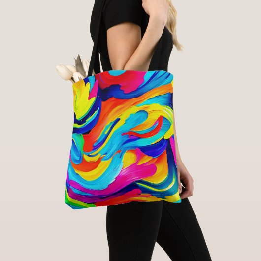 Levendige Abstracte Kleurstroom Tote Bag (Dichtbij)