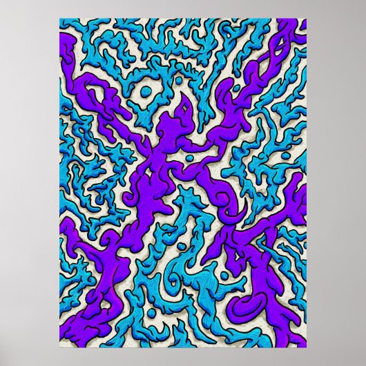 Levendige Abstracte Kruispunten in Blauw en Paars Poster (Voorkant)
