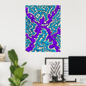 Levendige Abstracte Kruispunten in Blauw en Paars Poster (Thuiskantoor)