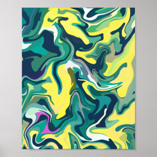 Levendige Abstracte Krullen in Geel en Groen Poster