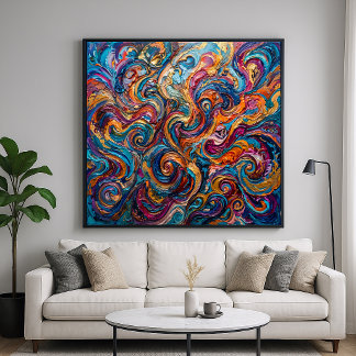Levendige Abstracte Krullen in Impasto Stijl Poster