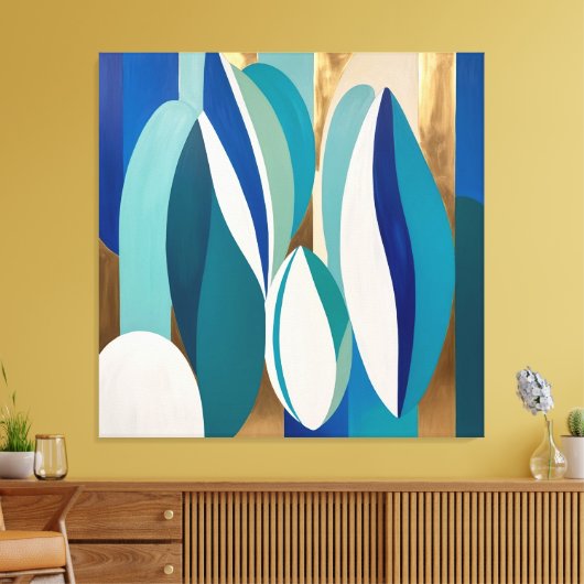 Levendige Abstracte kunst met blauwe en Blauwgroen Canvas Afdruk (Insitu (Woonkamer))