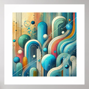 Levendige Abstracte kunst met blauwe en Blauwgroen Poster
