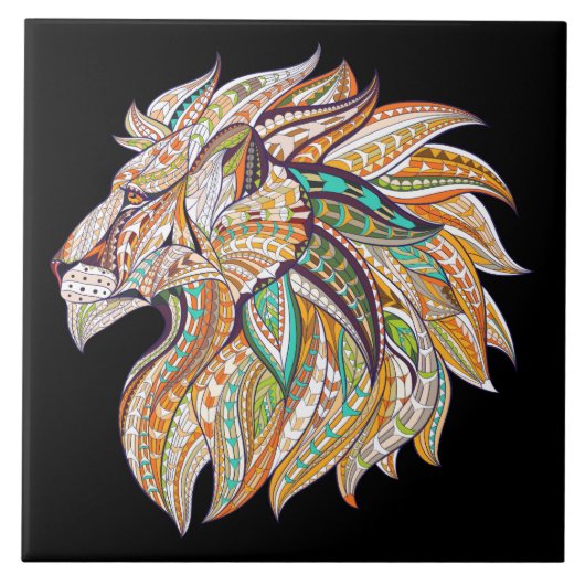 levendige abstracte leeuw in kleur tegeltje (Voorkant)