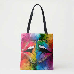 Levendige Abstracte lippen Tote Bag