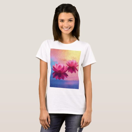 Levendige Abstracte lotusbloemen T-shirt (Voorkant volledig)