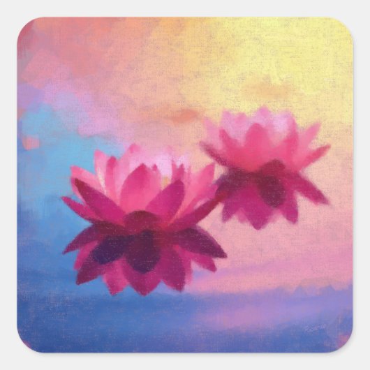 Levendige Abstracte lotusbloemen Vierkante Sticker (Voorkant)