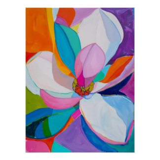 Levendige Abstracte Magnolia Bloemschildering Perfect Poster
