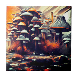Levendige Abstracte paddenstoelen - Modern Urban A Tegeltje