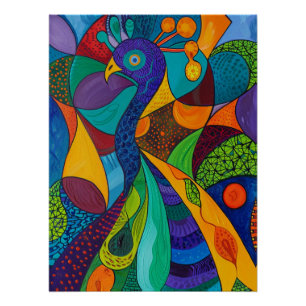 Levendige Abstracte Pauw Mozaïek Schilderij Perfect Poster