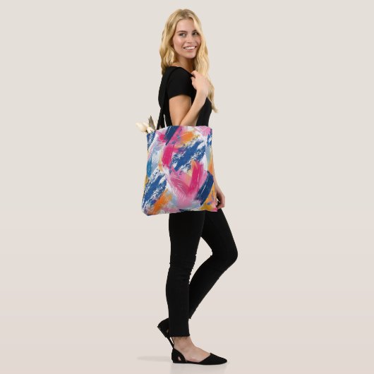 Levendige Abstracte penseelstreek Canvas tas (Op model)