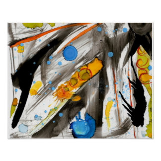 Levendige Abstracte Penseelstreken – Blauw Oranje Perfect Poster