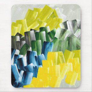 Levendige Abstracte Penseelstreken Geel, Groen & B Muismat