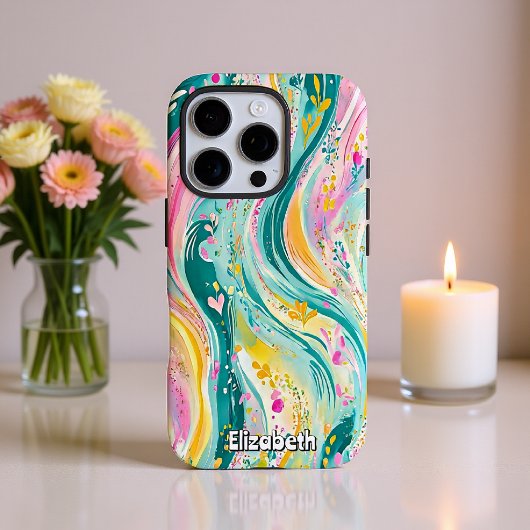 Levendige Abstracte ping en Blauwgroen wervelingen Case-Mate iPhone Case