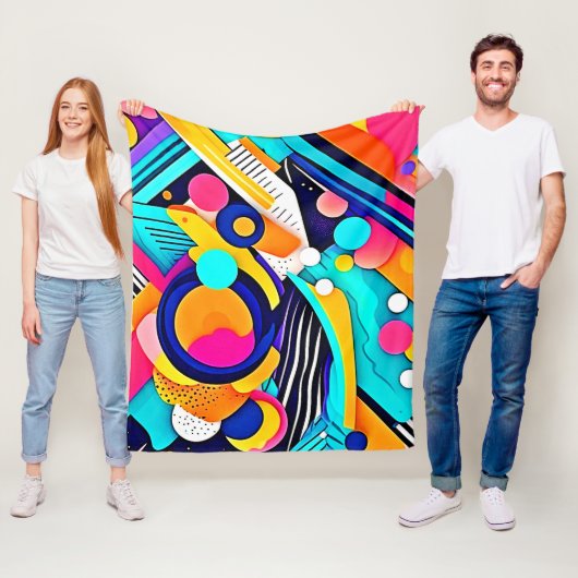 Levendige Abstracte Pop Art Fleece Deken (In situ)