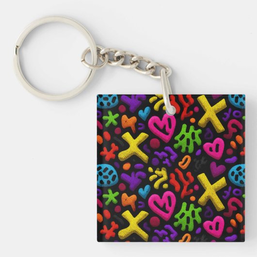 Levendige Abstracte Pop Art Naadloos Patroon Sleutelhanger (voorkant)