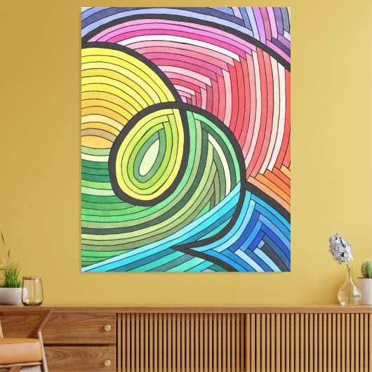 Levendige Abstracte Regenboogwerveling met Gelaagd Canvas Afdruk (Insitu (Woonkamer))
