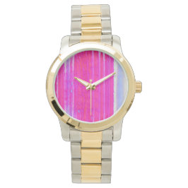 Levendige Abstracte Roze en Paarse Strepen Art Horloge