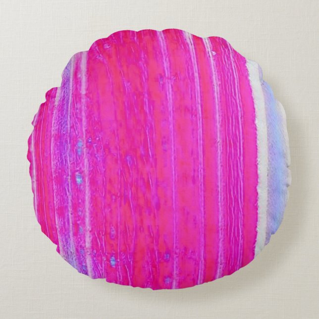 Levendige Abstracte Roze en Paarse Strepen Art Rond Kussen (Voorkant)