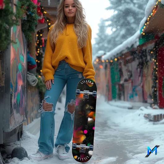 Levendige Abstracte Skateboard met Neon en Halfton