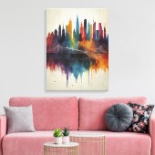Levendige Abstracte Skyline Cityscape Art Canvas Afdruk (Insitu (Woonkamer))
