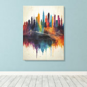 Levendige Abstracte Skyline Cityscape Art Canvas Afdruk (Insitu (Houten vloer))