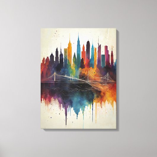 Levendige Abstracte Skyline Cityscape Art Canvas Afdruk (Voorkant)
