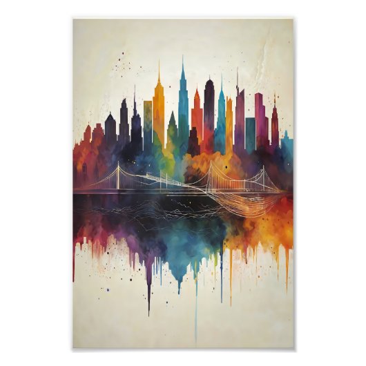 Levendige Abstracte Skyline Cityscape Art Foto Afdruk (Voorkant)