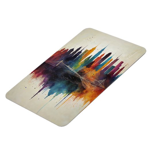 Levendige Abstracte Skyline Cityscape Art Magneet (Linkerzijde)