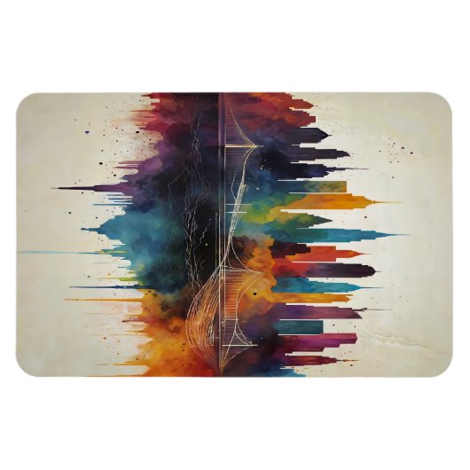 Levendige Abstracte Skyline Cityscape Art Magneet (Horizontaal)