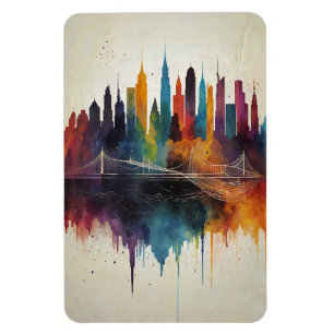 Levendige Abstracte Skyline Cityscape Art Magneet